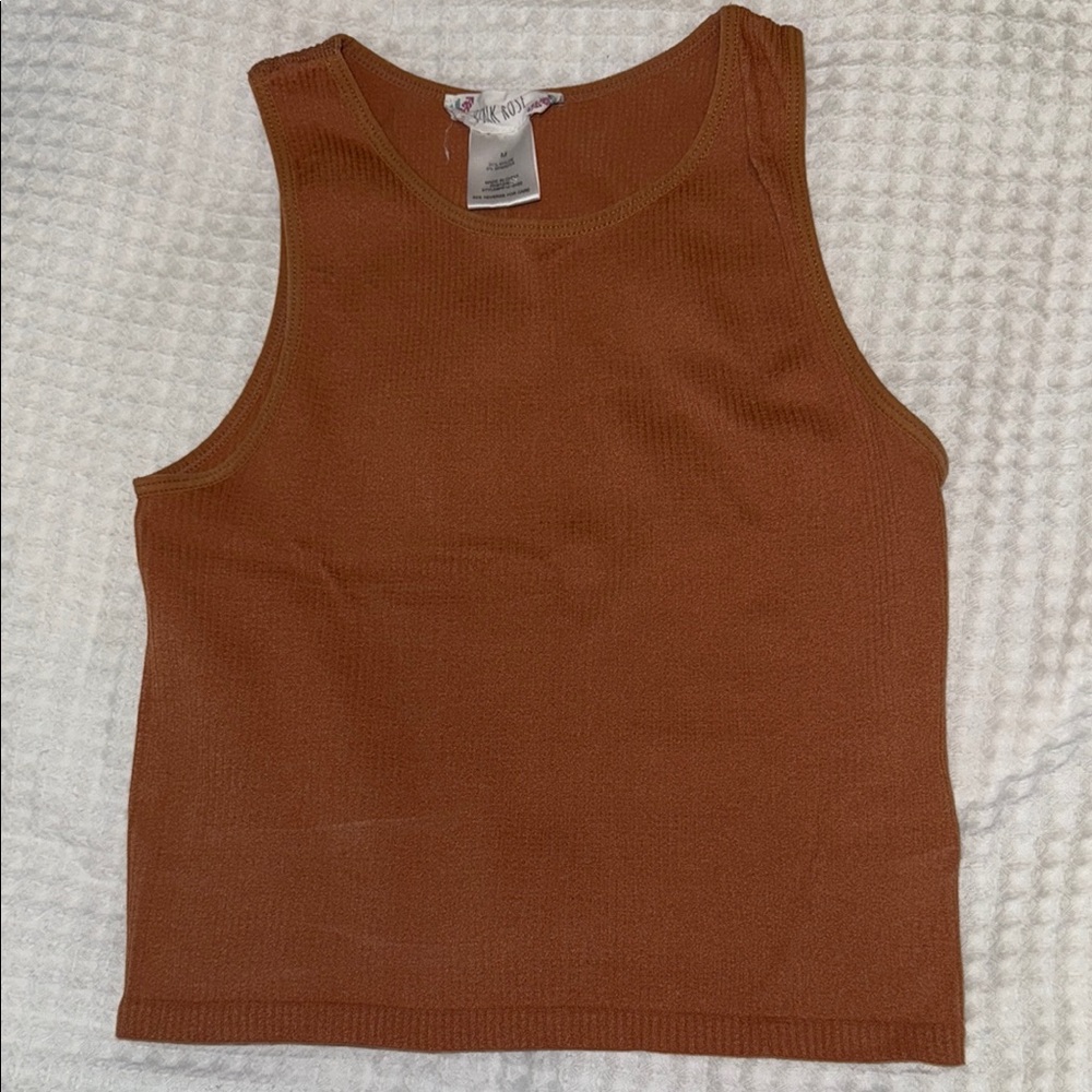 Pink Rose Fitted Brown Tank Top
